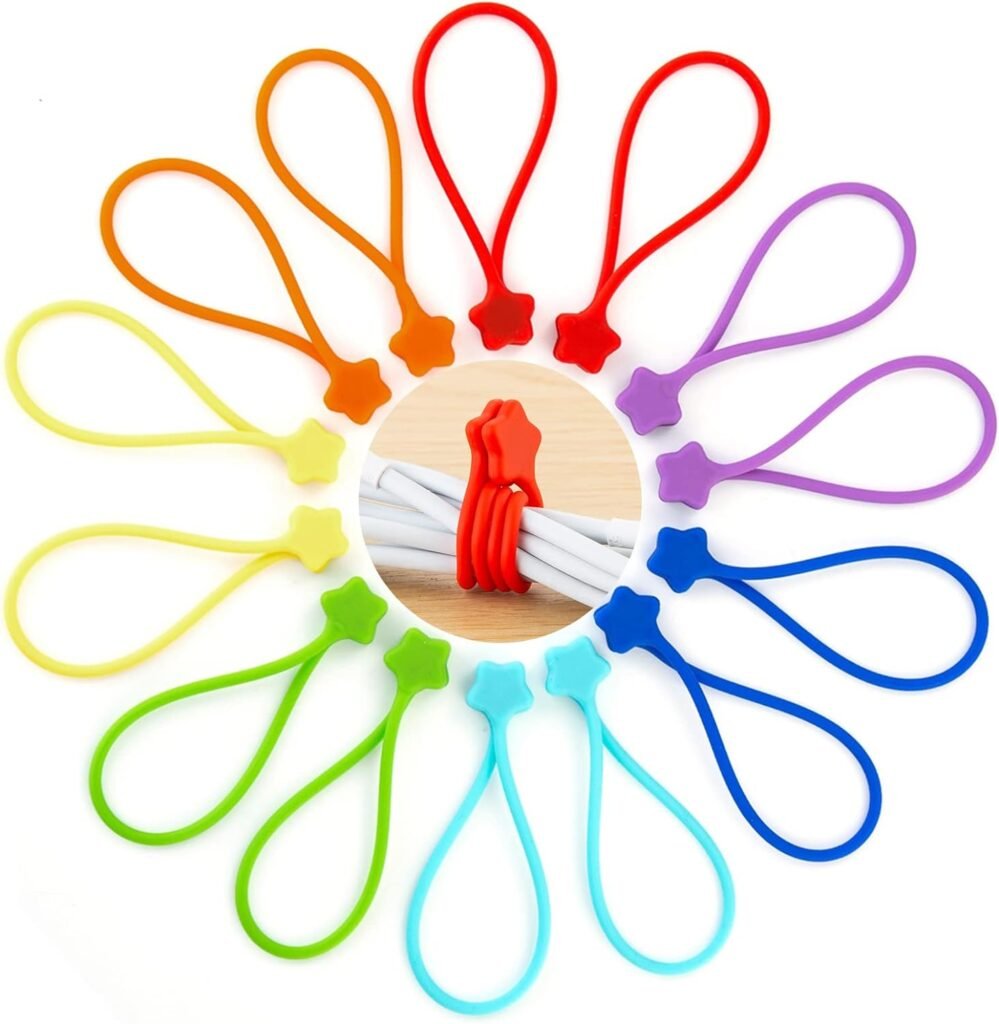 Reusable Silicone Magnetic Cable Ties, 7.48 Magnetic Twist Ties for Bundling and Organizing, Holding Stuff, USB Charging Cords, Fridge Magnets, or to Play and Decorate(7 Colors, 14 Pack)