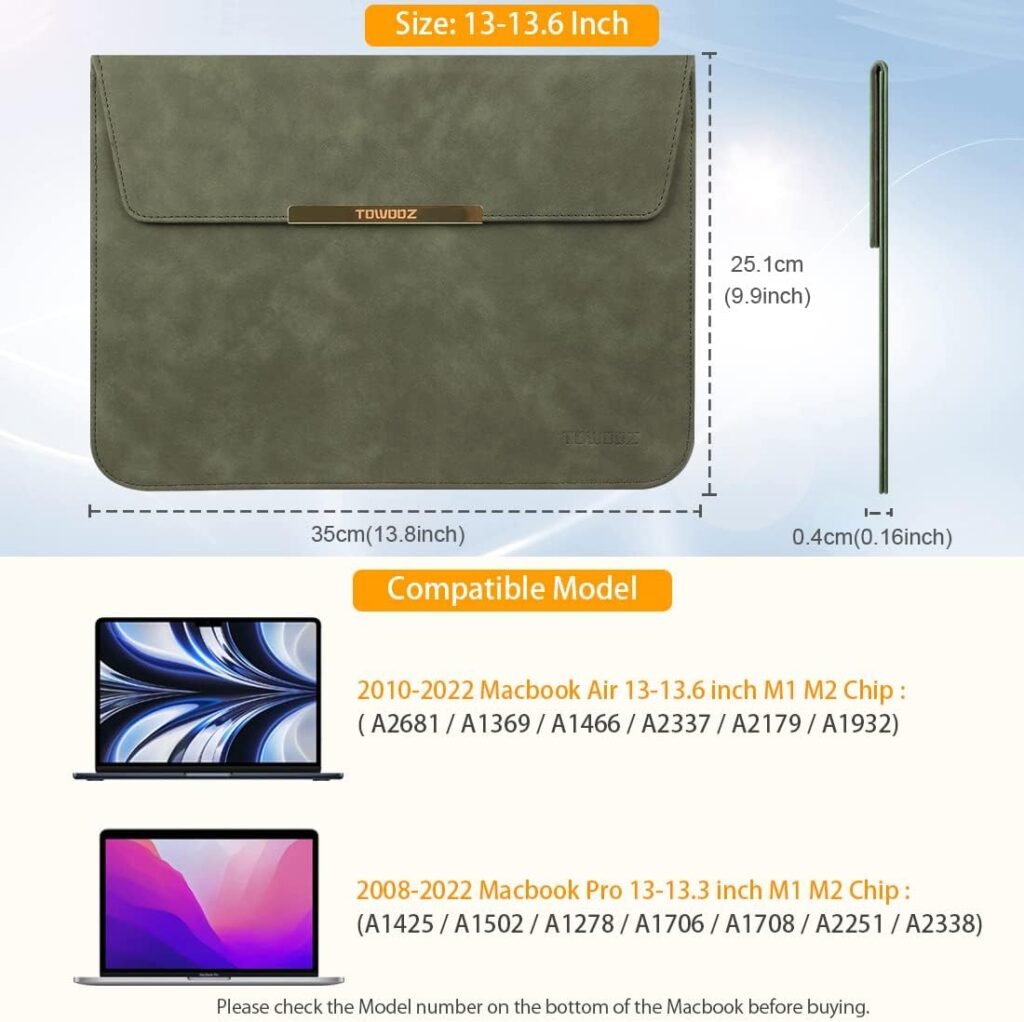 TOWOOZ Sleeve Compatible with 2022 New M2 MacBook Air 13.6 Inch A2681 / MacBook Pro 13-13.3 Inch/ MacBook Air 13-13.6 Inch M1 M2 Chip, Laptop Sleeve Case with Accessory Pouch