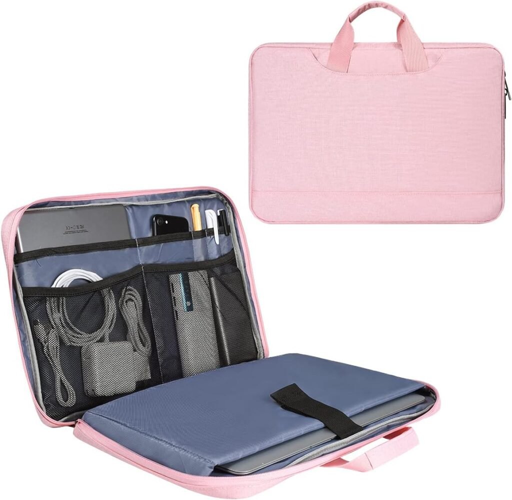 11.6-12.9 Inch Laptop Bag Sleeve Women Ladies TSA Travel Briefcase with Organizer for Lenovo Chromebook Flex 3 11, Macbook Air 13 A2337, Acer Chromebook Spin 311, Surface Pro 7/6/5/4 HP Dell Case,Pink