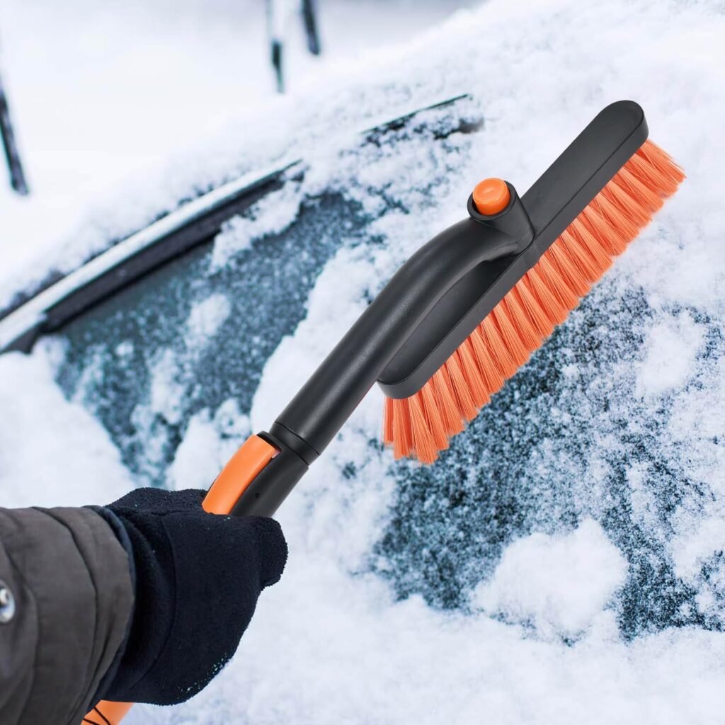 35 Ice Scraper Snow Brush for Car Windshield, Rotatable Snow Removal Car Brush with Comfortable Foam Grip and Detachable Scraper for Cars, Trucks, SUVs, Window Winter Car Accessories(Orange)