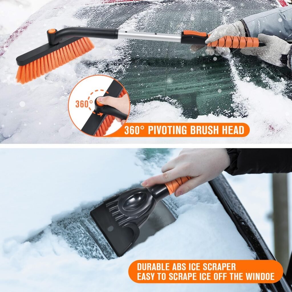 35 Ice Scraper Snow Brush for Car Windshield, Rotatable Snow Removal Car Brush with Comfortable Foam Grip and Detachable Scraper for Cars, Trucks, SUVs, Window Winter Car Accessories(Orange)