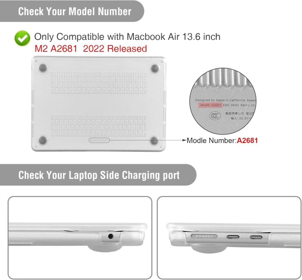 BlueSwan Compatible with 2024 2023 2022 MacBook Air 13.6 inch M2 Case Model A2681, Anti-Cracking and Anti-Fingerprint Hard Shell Case, Soft Clear TPU Bumper + PC, Frosted Clear