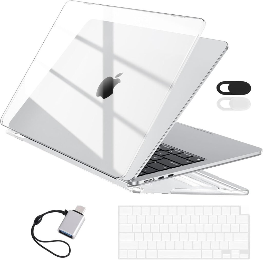 EooCoo Case Compatible with MacBook Air 15 inch 2024 2023 M3 M2 Chip A3114 A2941, Air 15.3 Plastic Hard Case  Keyboard Skin  Camera Cover  Type C Adapter, Crystal Clear